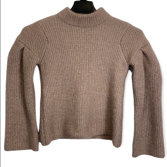 Romeo & Juliet Sweater ribbed Mock neck Puff shoulders beige size M - Picture 12 of 17